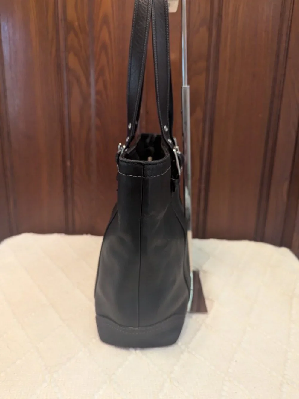 COACH Hampton F10194 Vintage Black Smooth Leather Tote Shoulder Bag